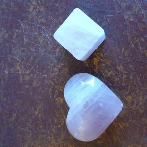 Set of Rose Quartz Crystal Heart and Cube.